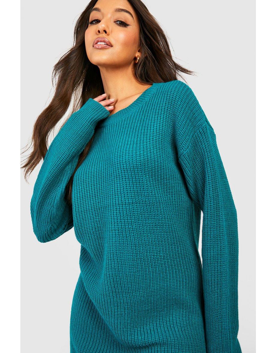 Crew Neck Jumper Dress - teal - 3