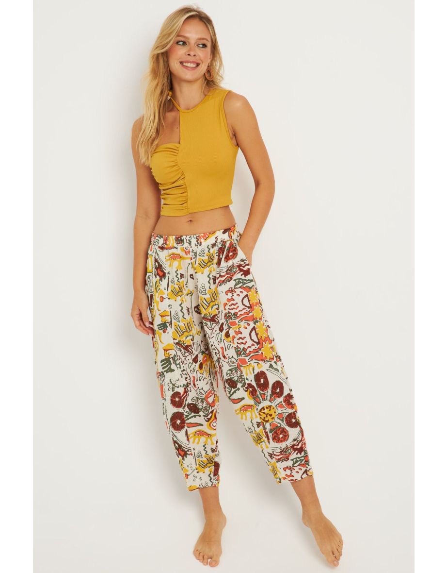 Women's Multi Patterned Linen Shalwar Trousers