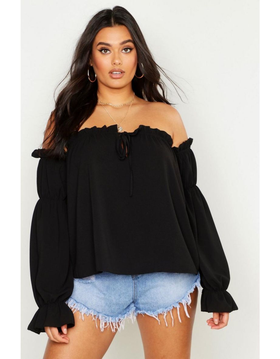Plus Off The Shoulder Gypsy Top - black