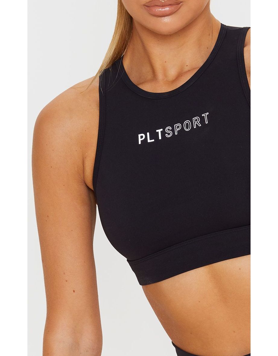 PRETTYLITTLETHING Black Sculpt Luxe Racer Neck Sports Top - 3