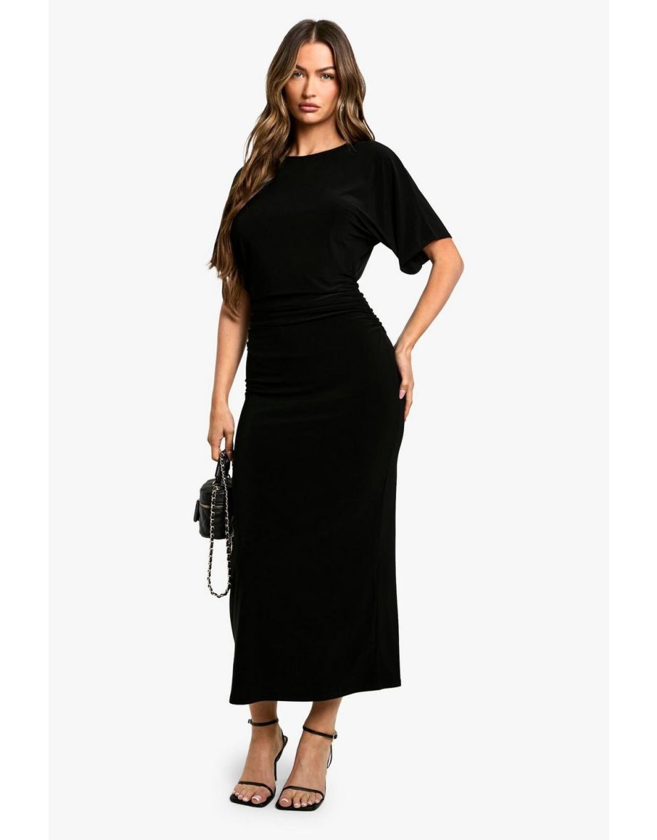 Short Sleeve Cinched Waist Maxi Dress