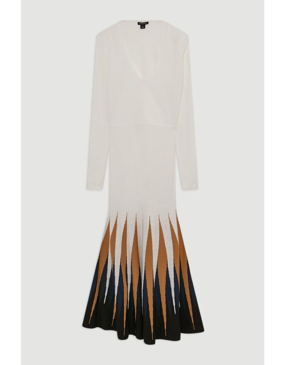 Viscose Blend Knit Colour Block Hem Detail Maxi Dress - 3