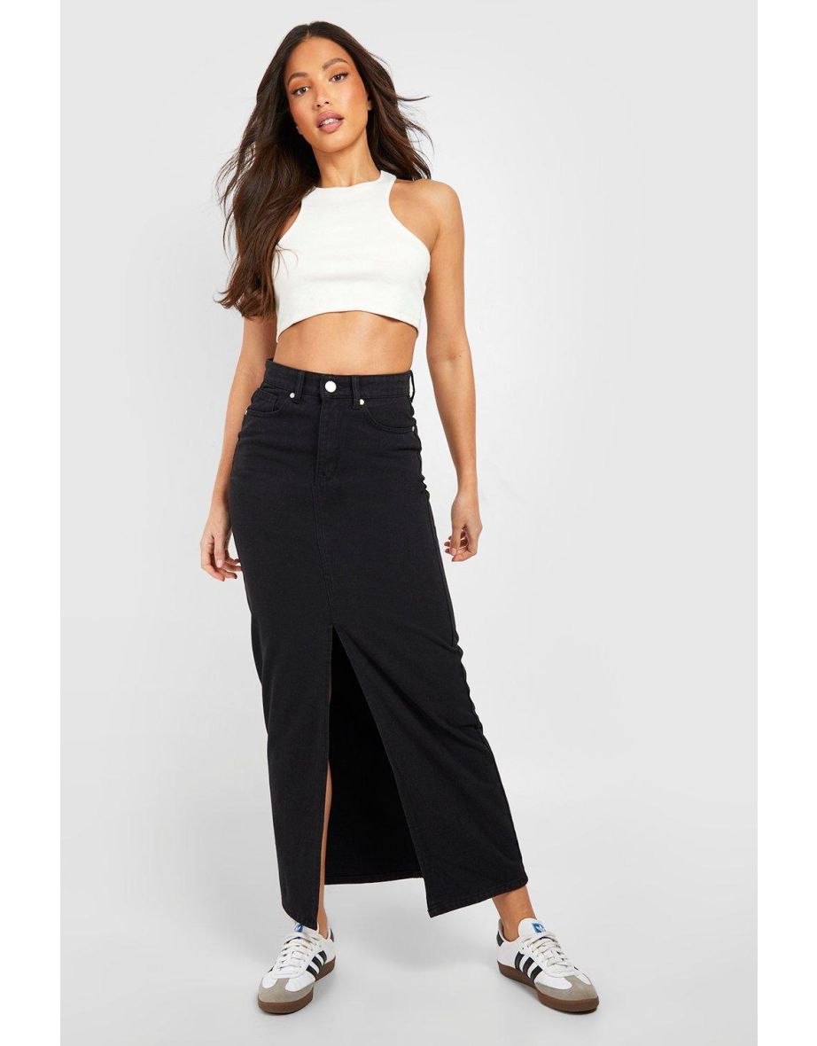 Buy BLACK DENIM MAXI SKIRT WITH ZIP-FLY CLOSURE for Women Online in India