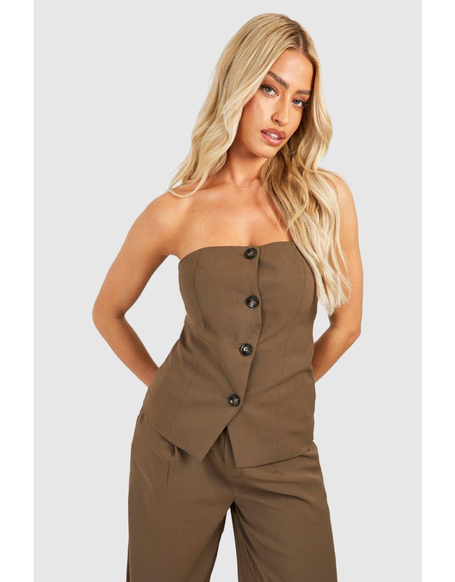 Mock Horn Button Front Cami Waistcoat - chocolate