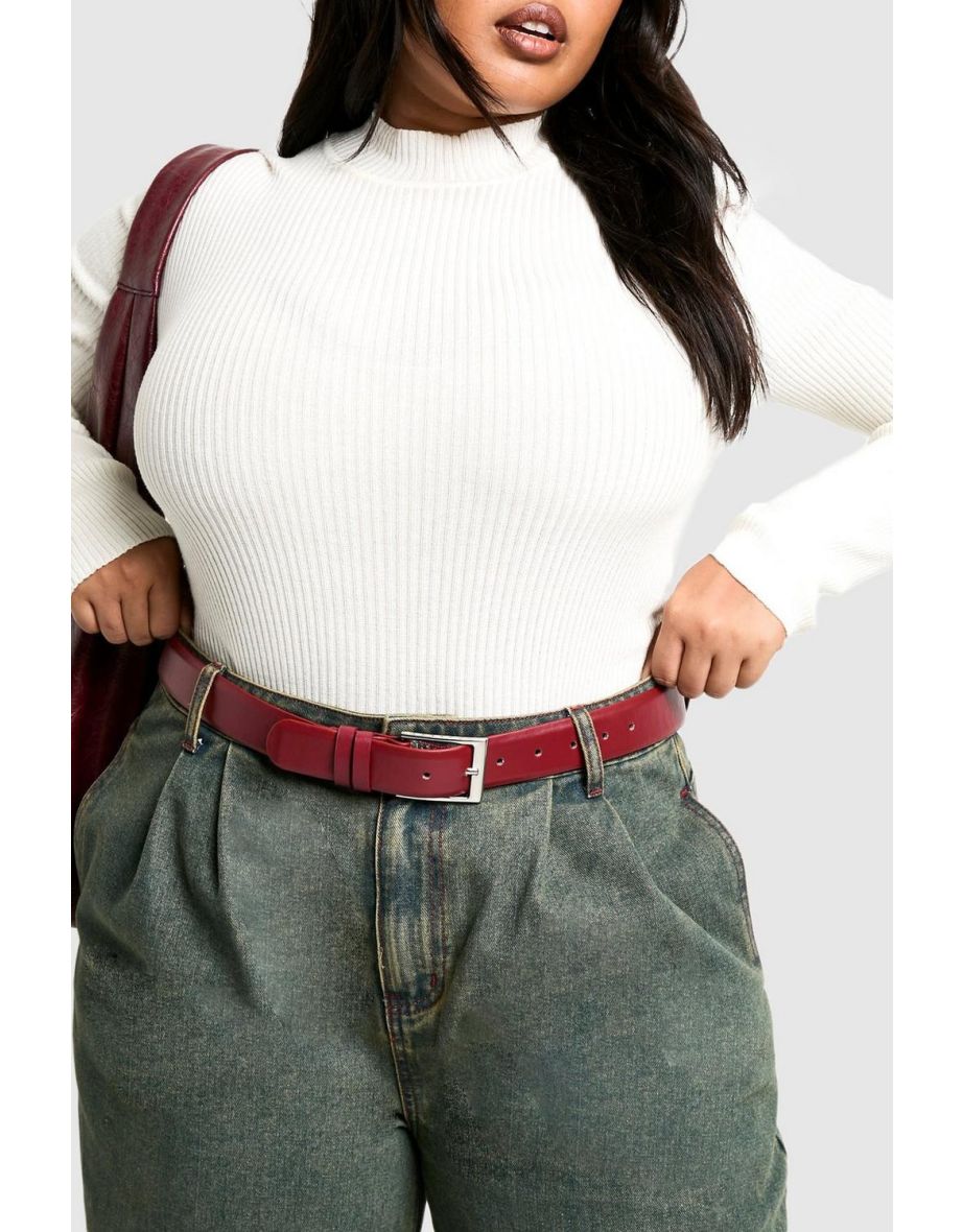 Plus Cherry Red Chunky Buckle Waist Belt - burgundy