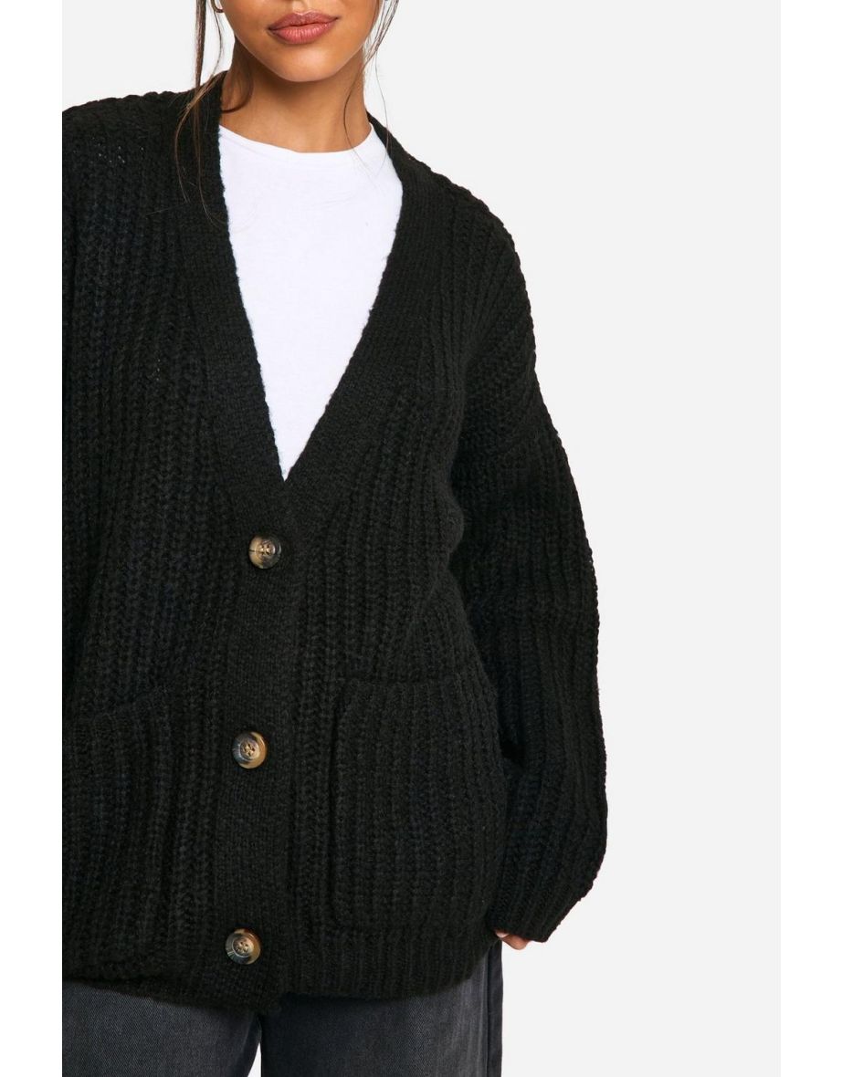 Oversized Soft Knit Chunky Boyfriend Cardigan - 3