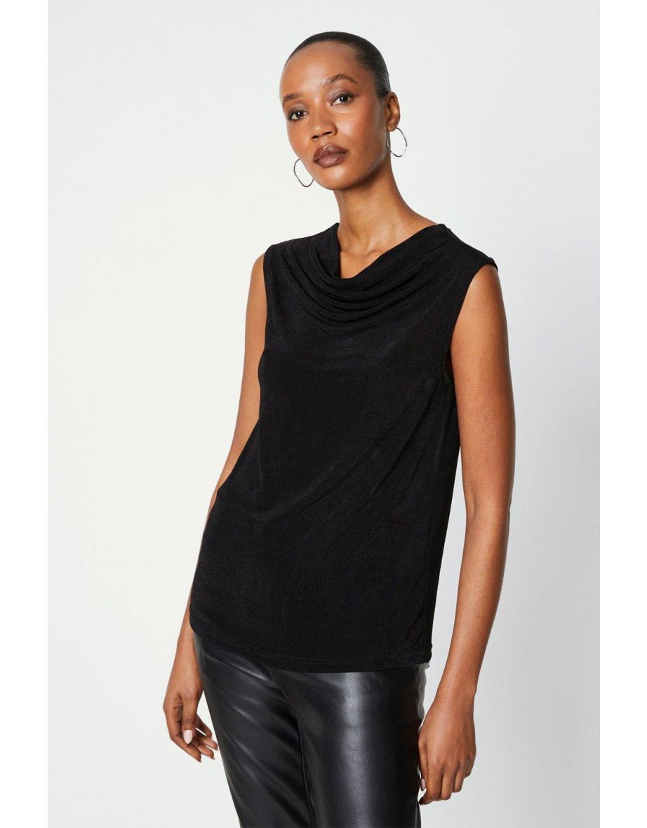 Glitter Jersey Cowl Top - black
