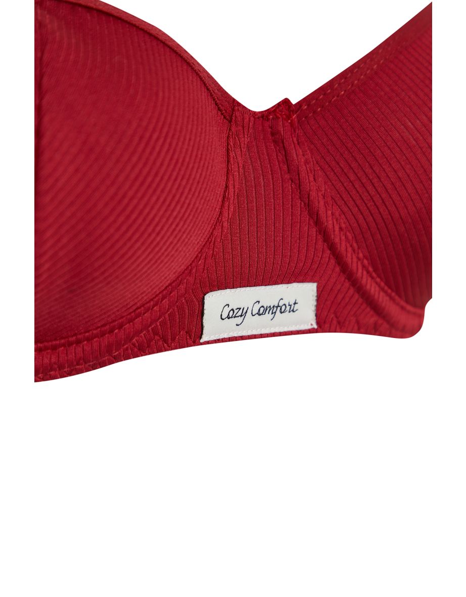 Burgundy Corded Label Detailed Coverless Knitted Underwear Set - 6