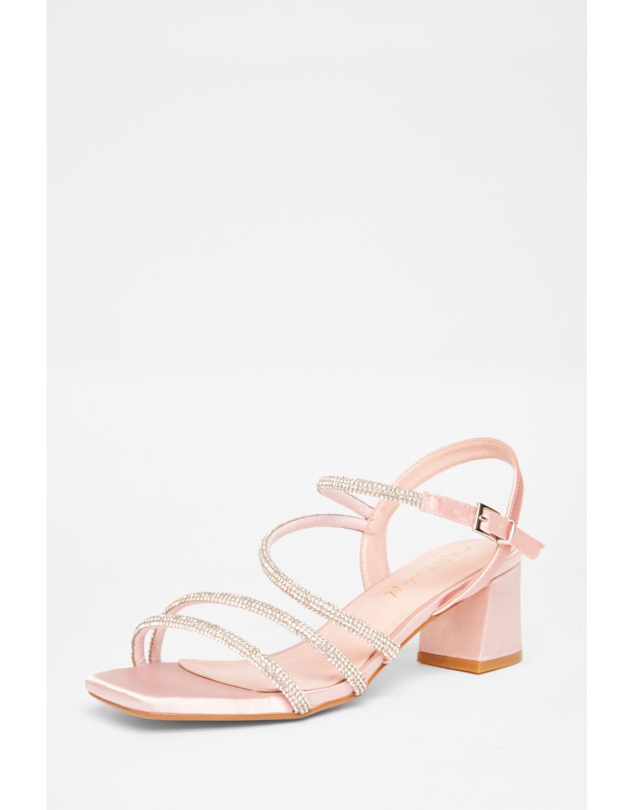 Wide Fit Pink Diamante Block Heels