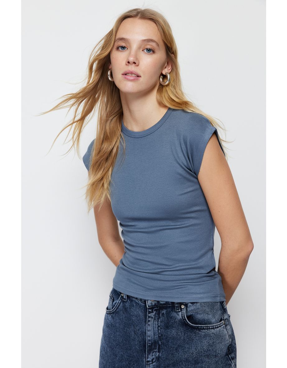 Light Anthracite Premium Viscose/Soft Fabric Fitted Moon Sleeve Knitted Blouse