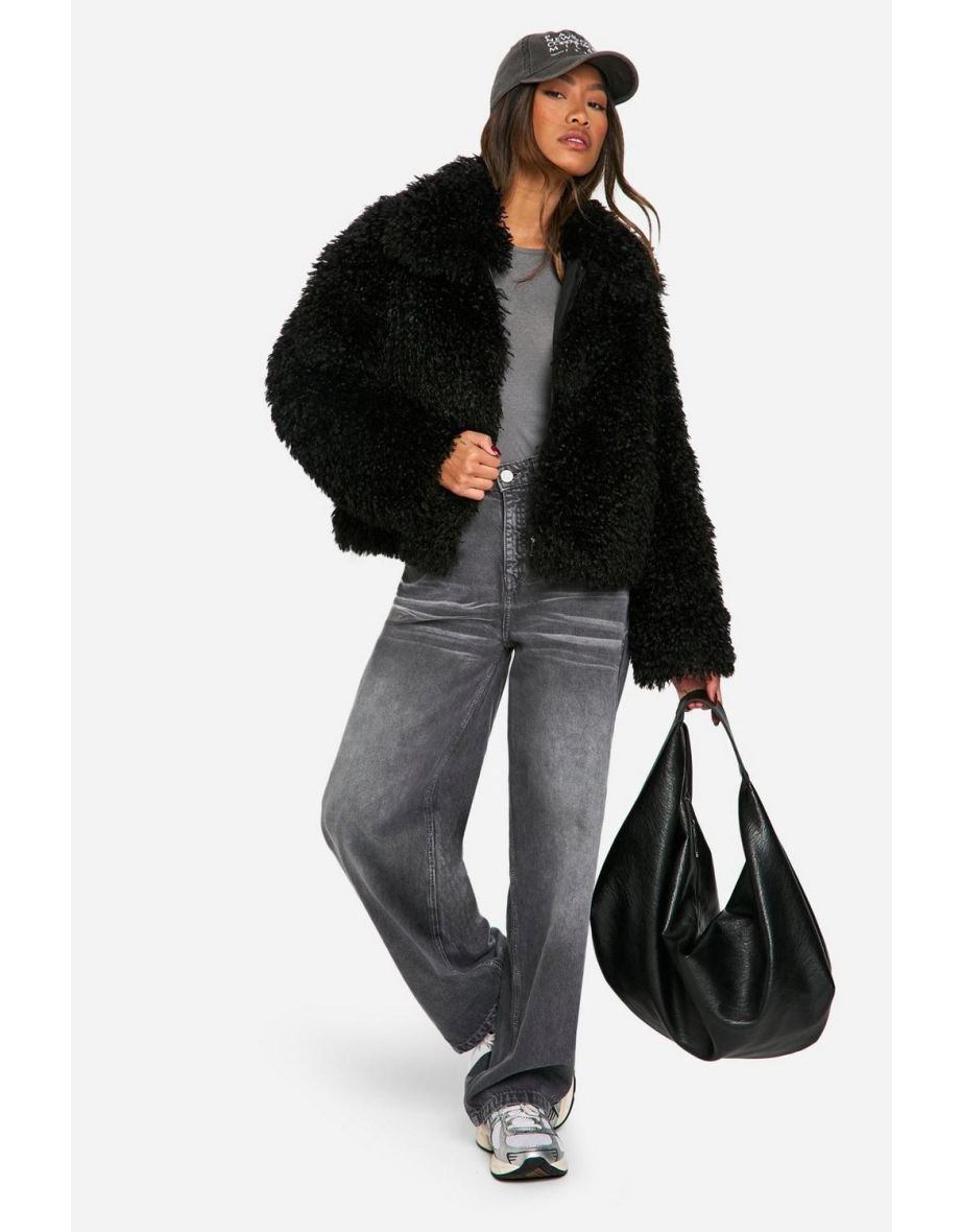 Shaggy Faux Fur Coat - black