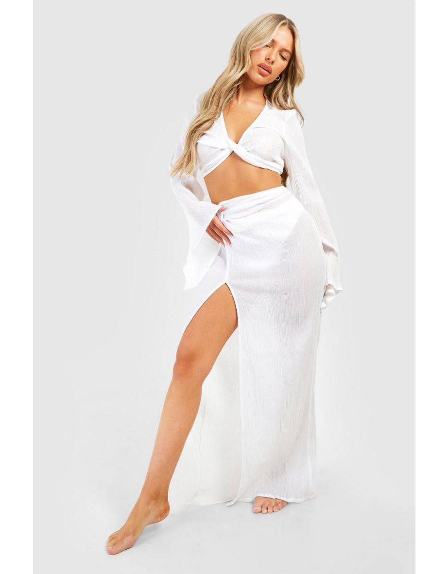 Crinkle Twist Top & Maxi Skirt Beach Co-ord - white