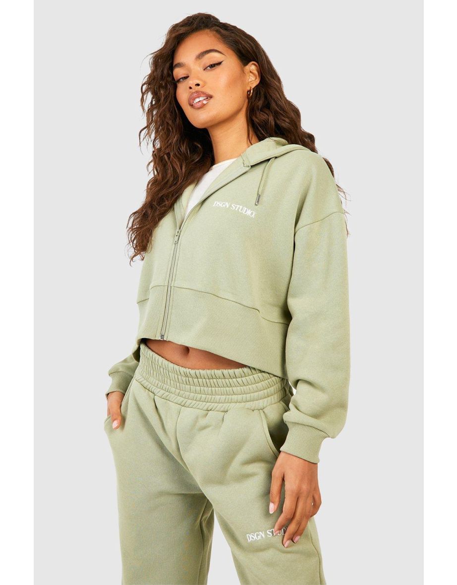 Dsgn Studio Cropped Zip Through Hooded Tracksuit - sage - 3