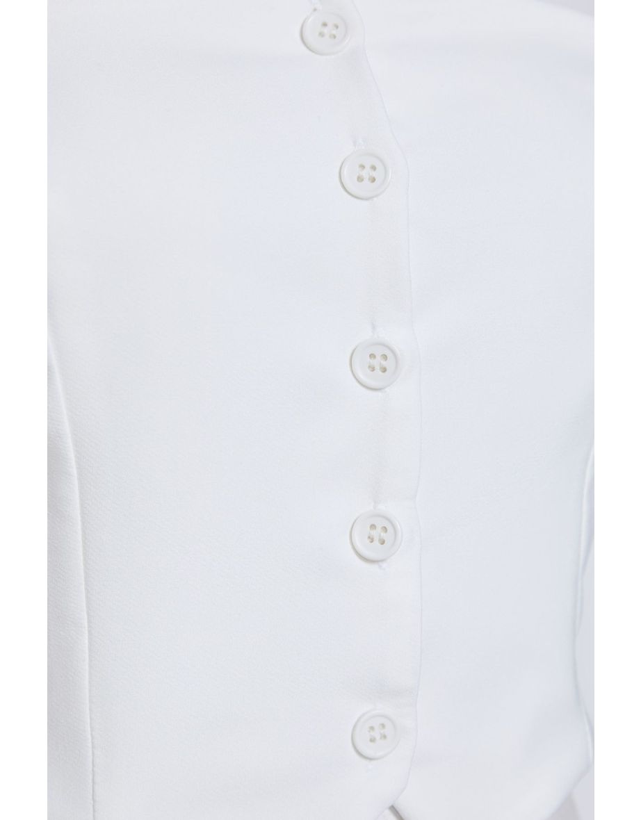 White Strapless Button Detail Woven Blouse - 4