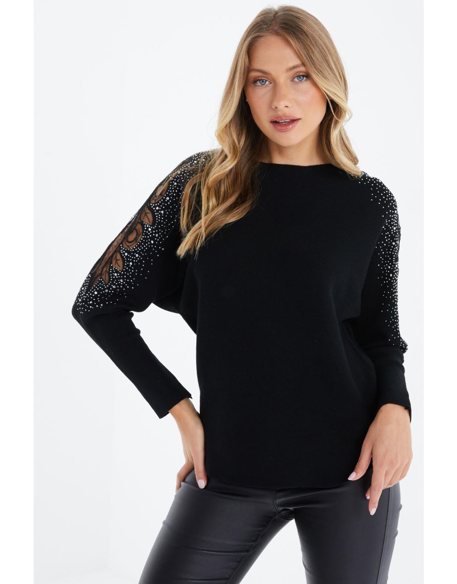 Quiz Black Knitted Lace Jumper