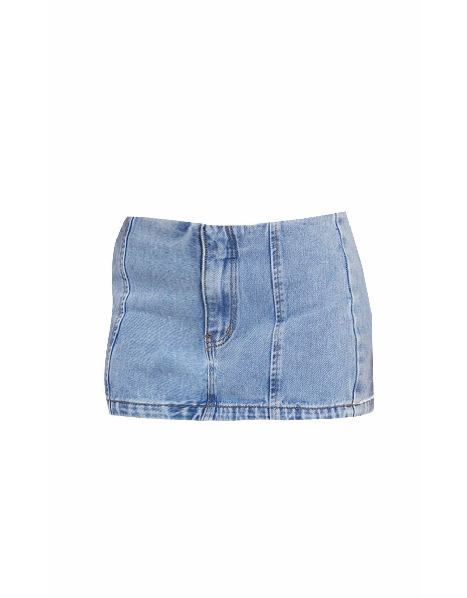 Petite Light Blue Wash Denim Micro Mini Skirt - 5