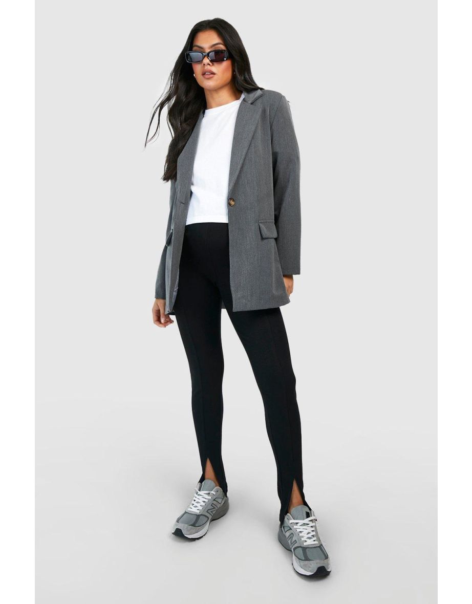 Maternity Cotton Rib Split Hem Leggings - black