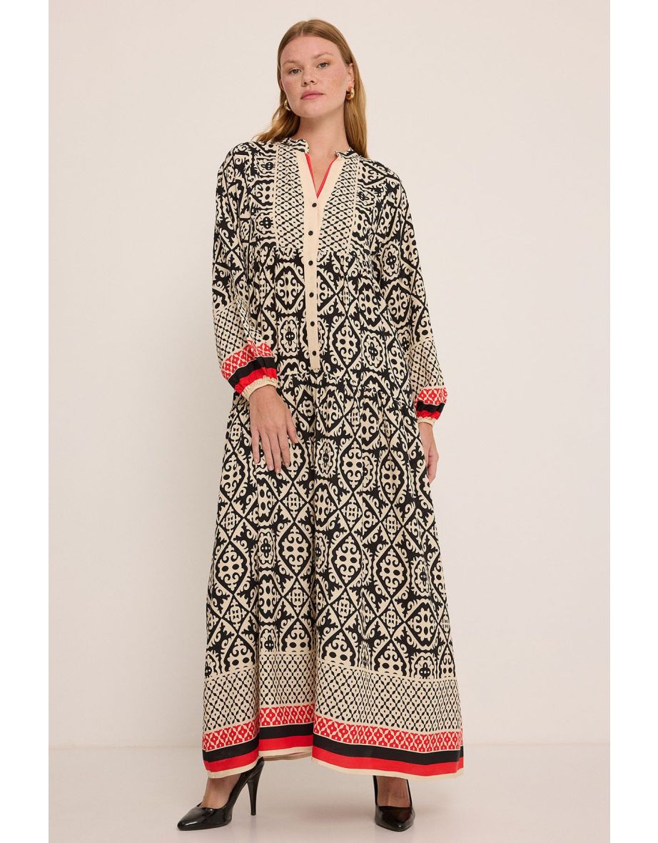 Women's Black Beige Viscose Hijab Dress