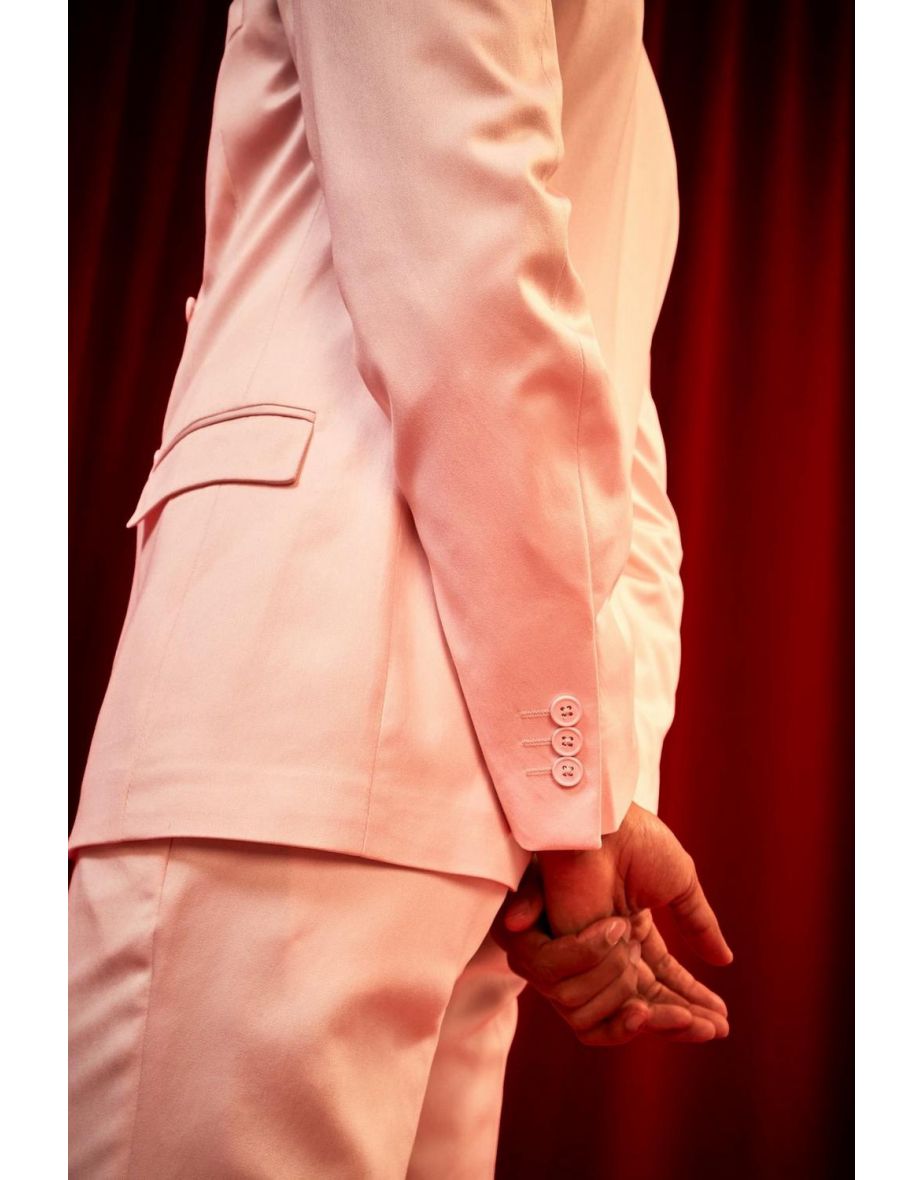 Slim Double Breasted Satin Suit Jacket - light pink - 2