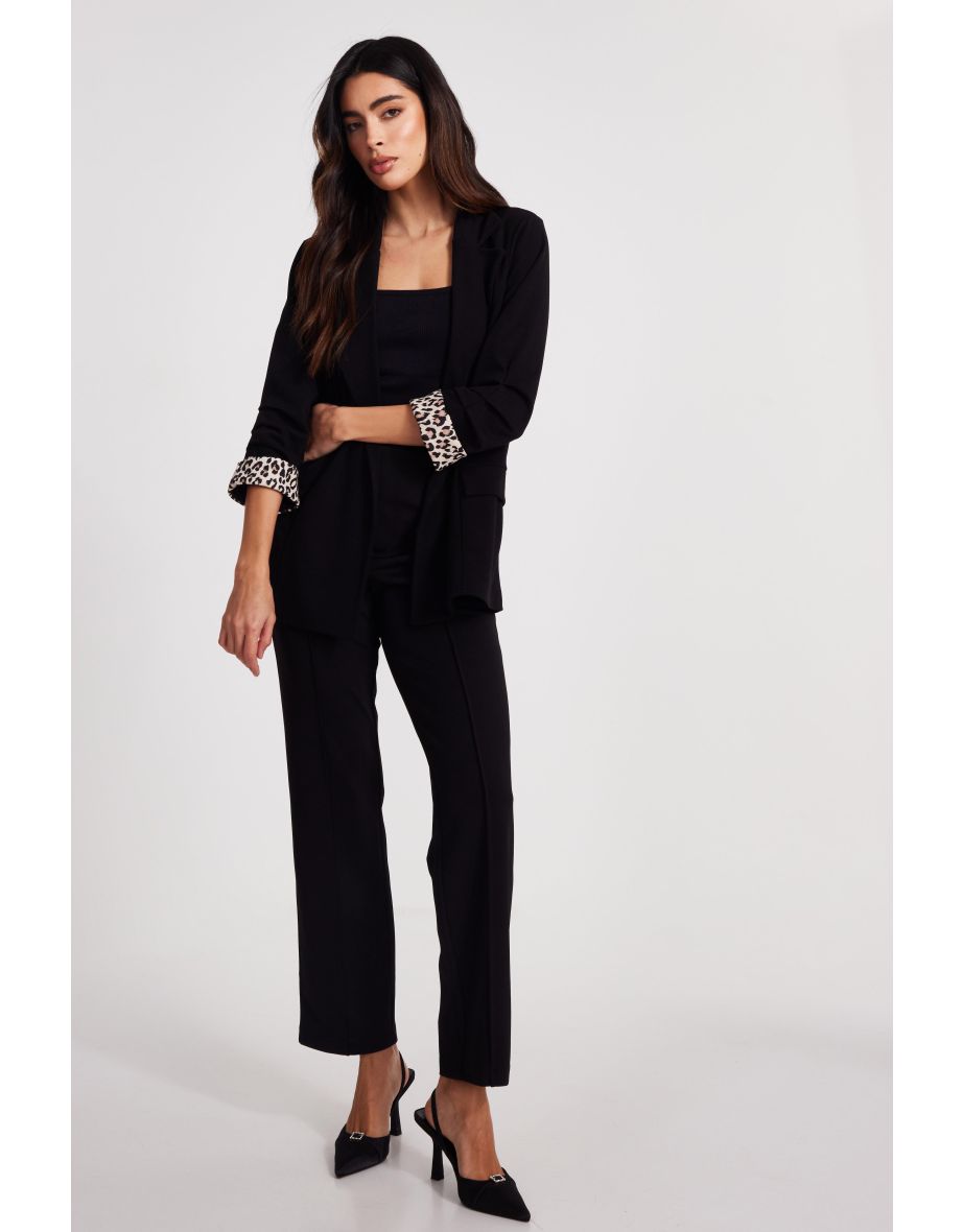 Black Ruched Sleeve Blazer