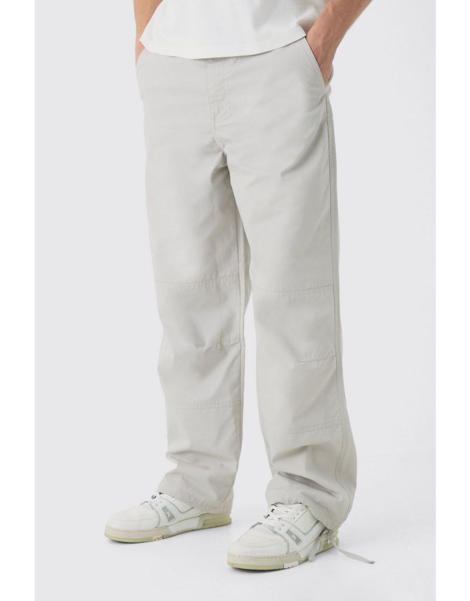 Relaxed Fit Textured Ripstop Trousers - stone