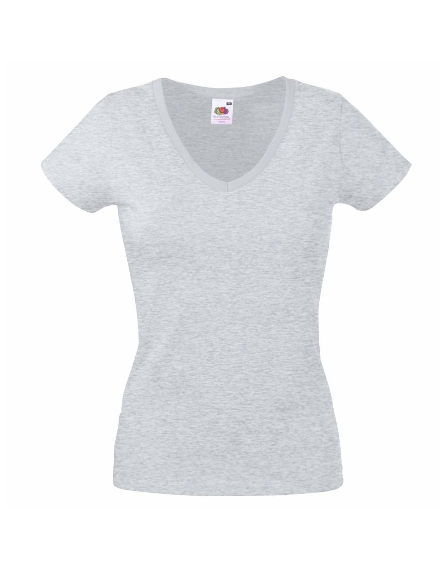 Fruit Of The Loom Ladies Lady-Fit Valueweight V-Neck Short Sleeve T-Shirt - Heather Grey