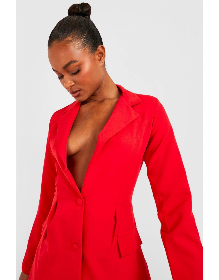 Red Tall Column Mini Blazer Dress with Long Sleeve - 3