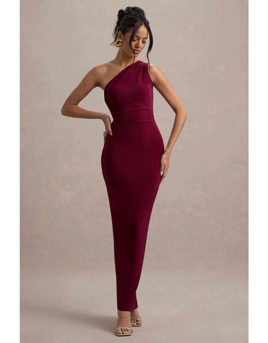 Venetia | Burgundy One-Shoulder Tie-Back Maxi Dress