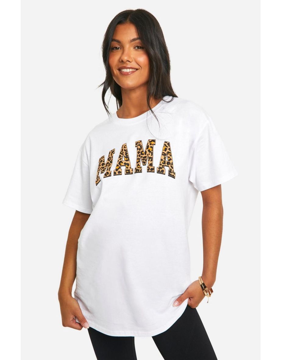 Maternity Mama Leopard Print Oversized T-shirt - white