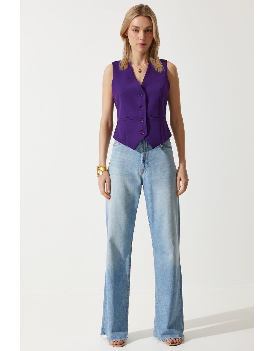 Women's Plum Body-Sitting Short Woven Waistcoat