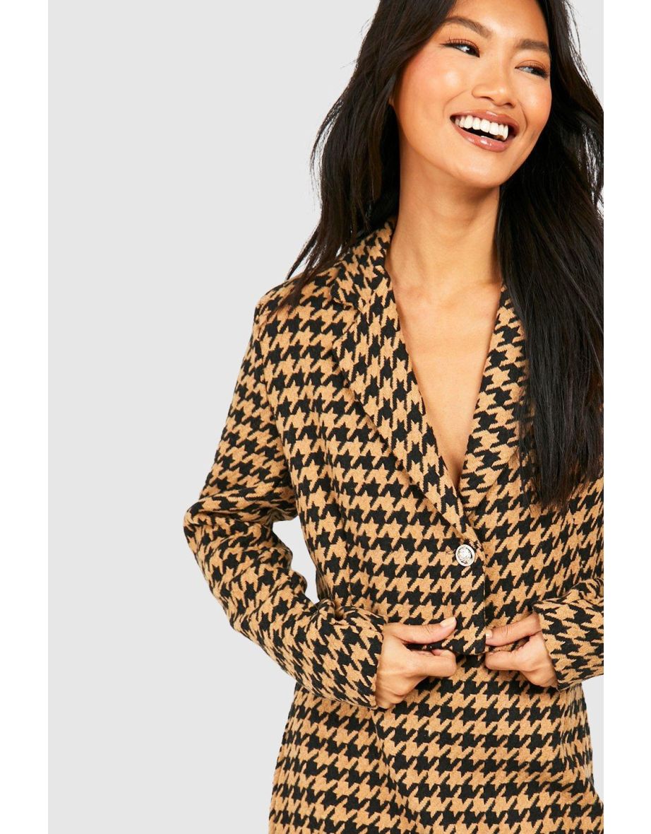 Premium Dogtooth Boxy Cropped Blazer - camel - 3