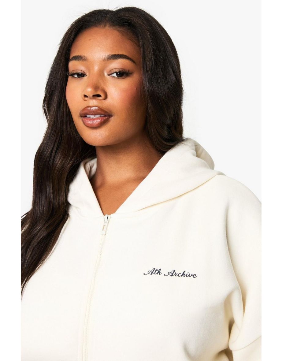 Plus Ath Archive Zip Through Cropped Hoodie - cream - 3