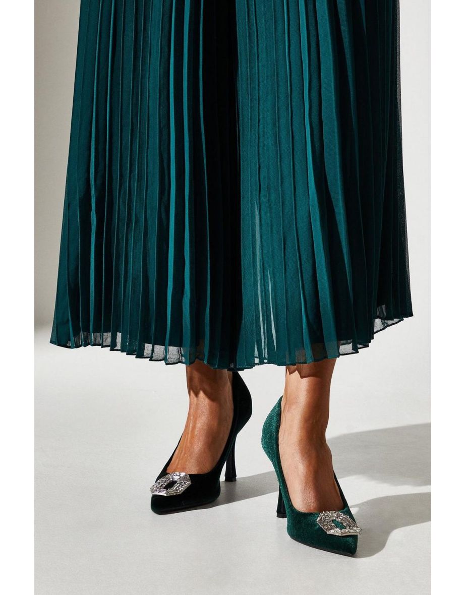 Livvy Velvet Brooch Detail High Heel Court Shoe