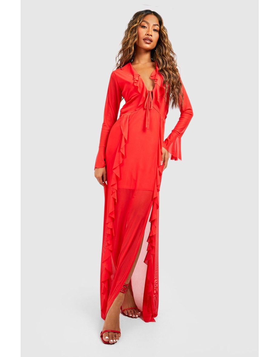 MESH RUFFLE MAXI DRESS