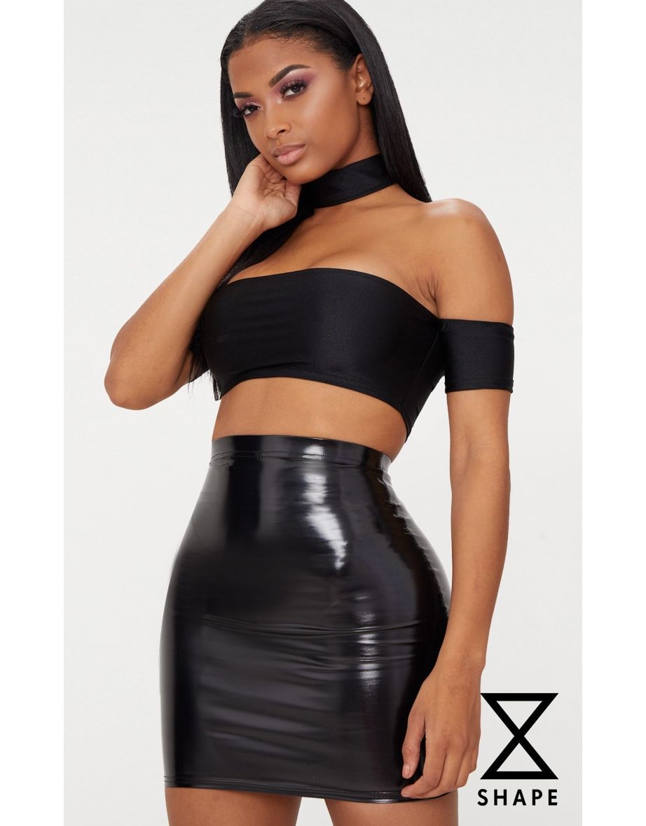 Shape Black Vinyl Bodycon Skirt