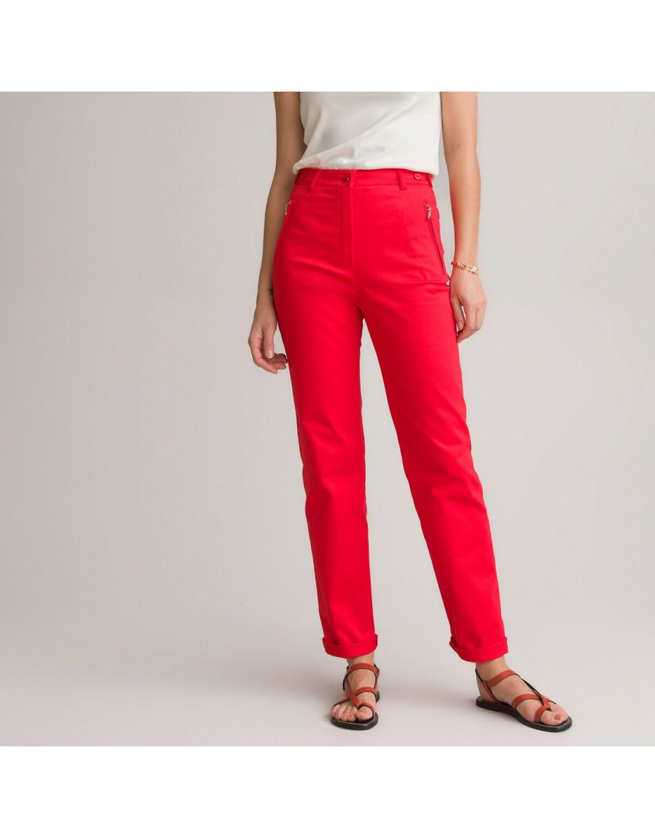 Stretch Cotton Satin Trousers, Length 30.5"