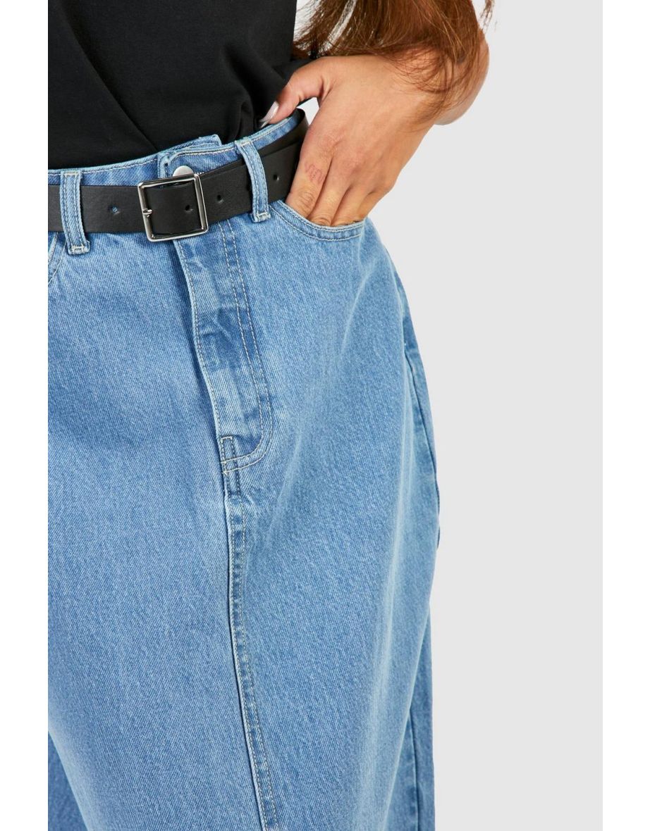 Split Front Denim Maxi Skirt - light wash - 3
