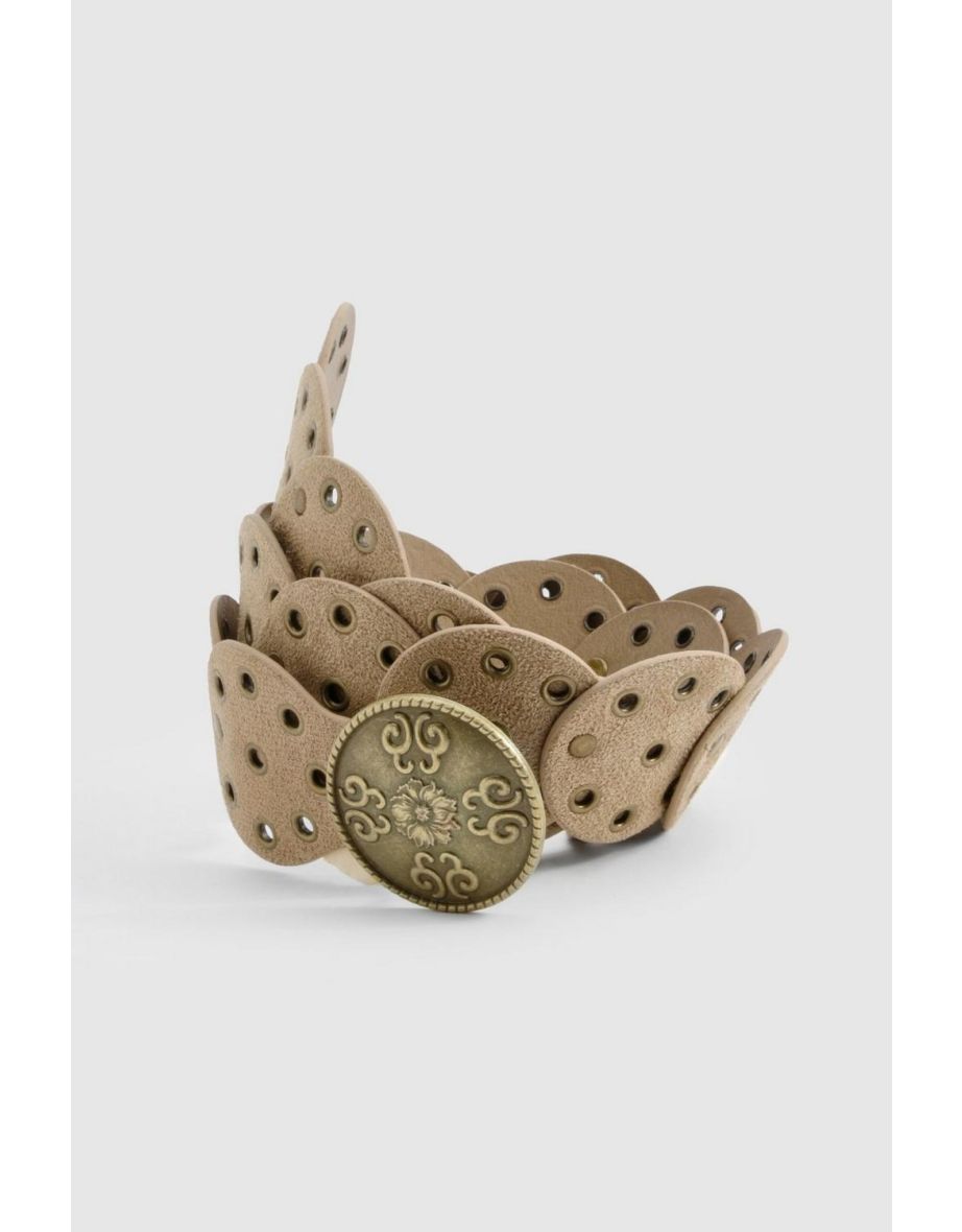 Faux Suede Mini Disc Belt - taupe
