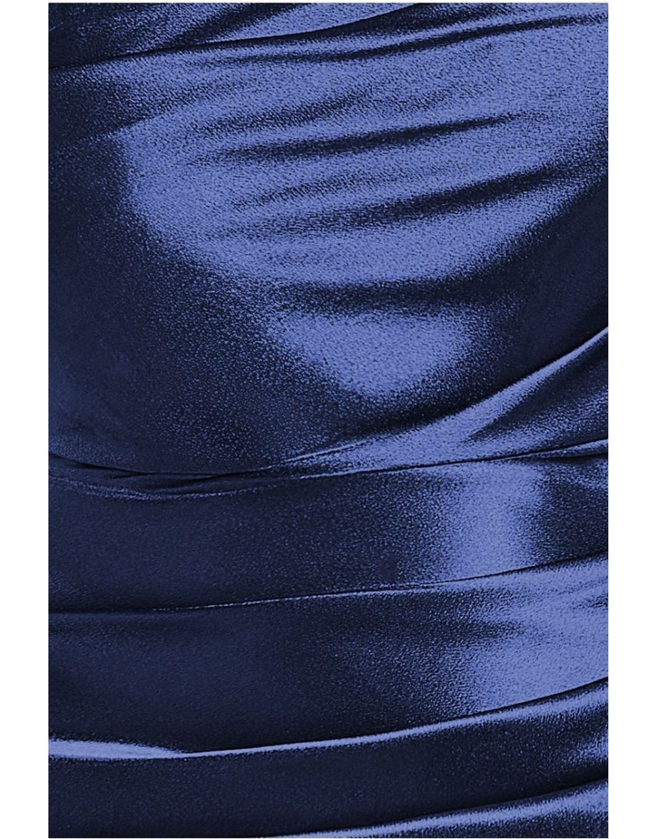 Goddiva Satin Bandeau Maxi Dress - Navy - 3