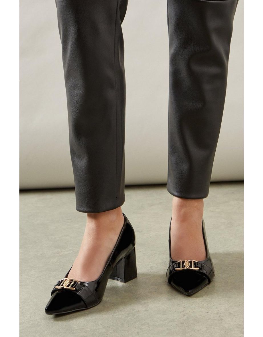 Wide Fit Darcy Pointed Trim Detail Block Heel Court