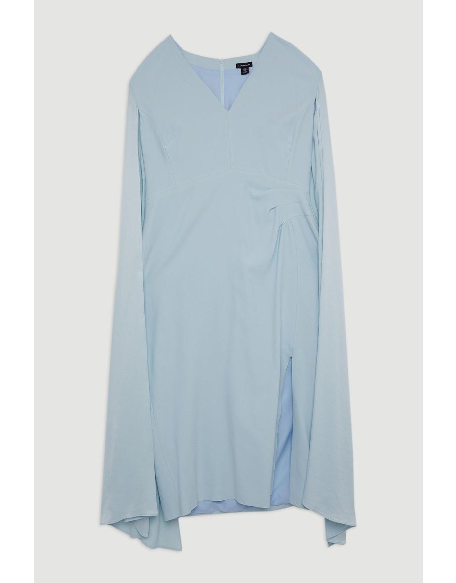Plus Size Viscose Satin Back Crepe Tailored V Neck Maxi Cape Dress - 4