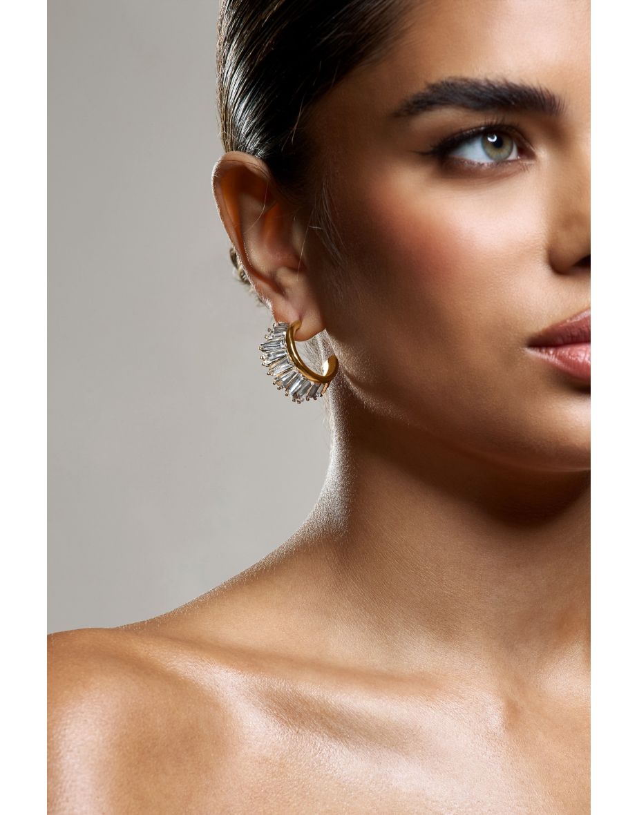 Luster | Gold Diamante Chunky Hoop Earrings - 3