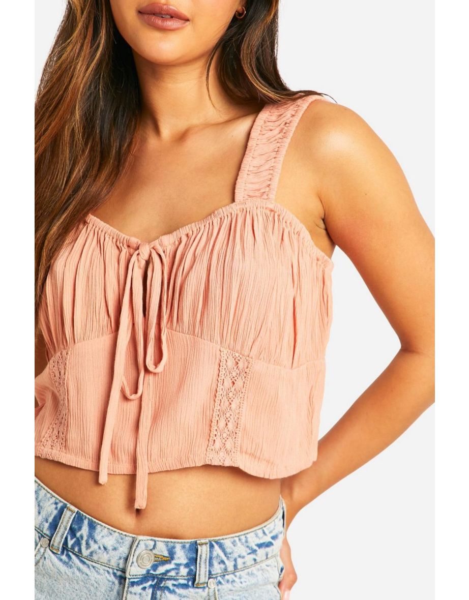 Cotton Milkmaid Crop Top - pink - 3