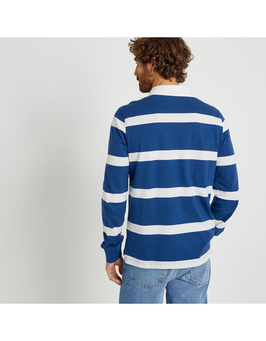 Striped Organic Cotton Polo Shirt with Long Sleeves - 3