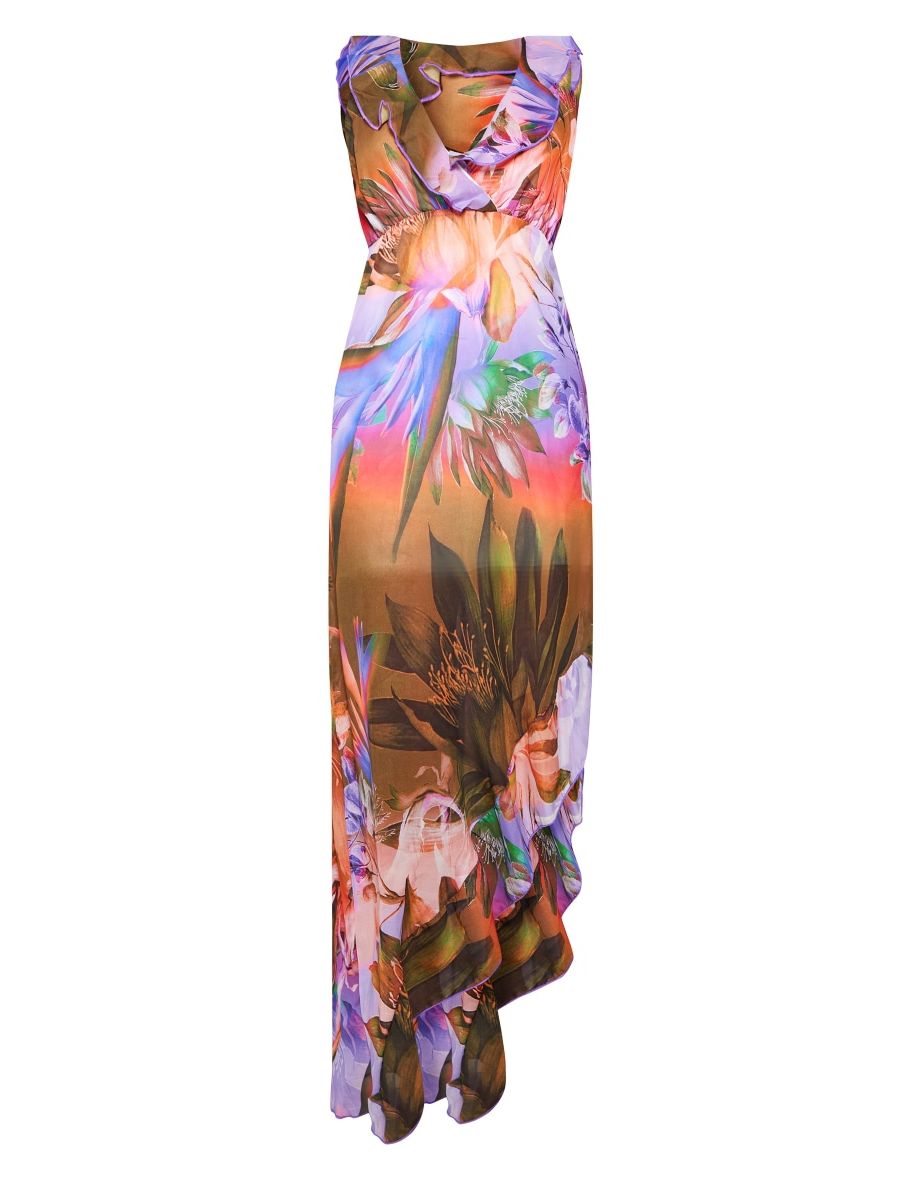Lilac Tropical Frill Trim Plunge Maxi Dress - 4