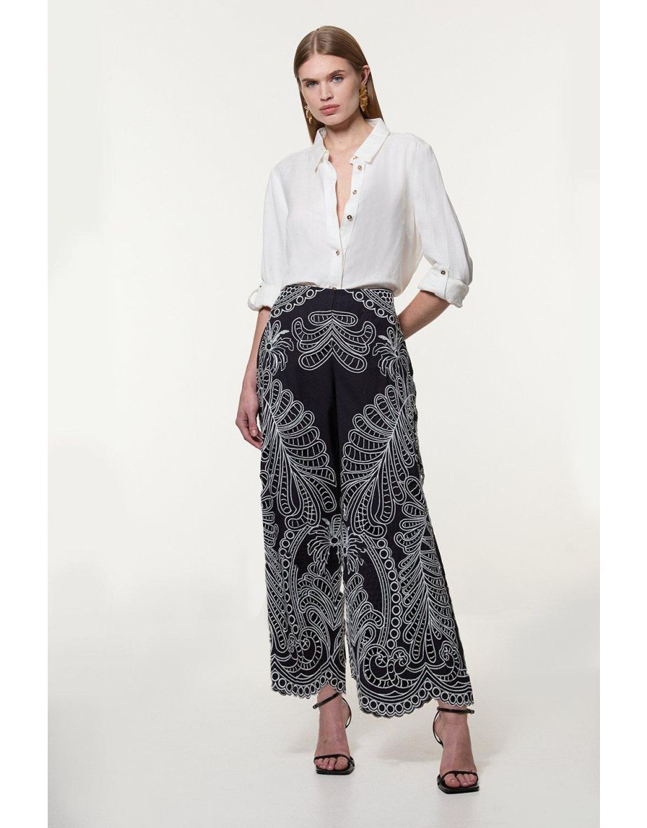 Linen Cutwork Embroidery Woven Trouser
