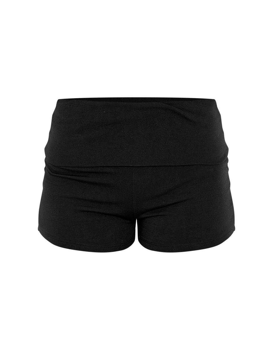 Black Double Contour Jersey Foldover Hot Pants - 4