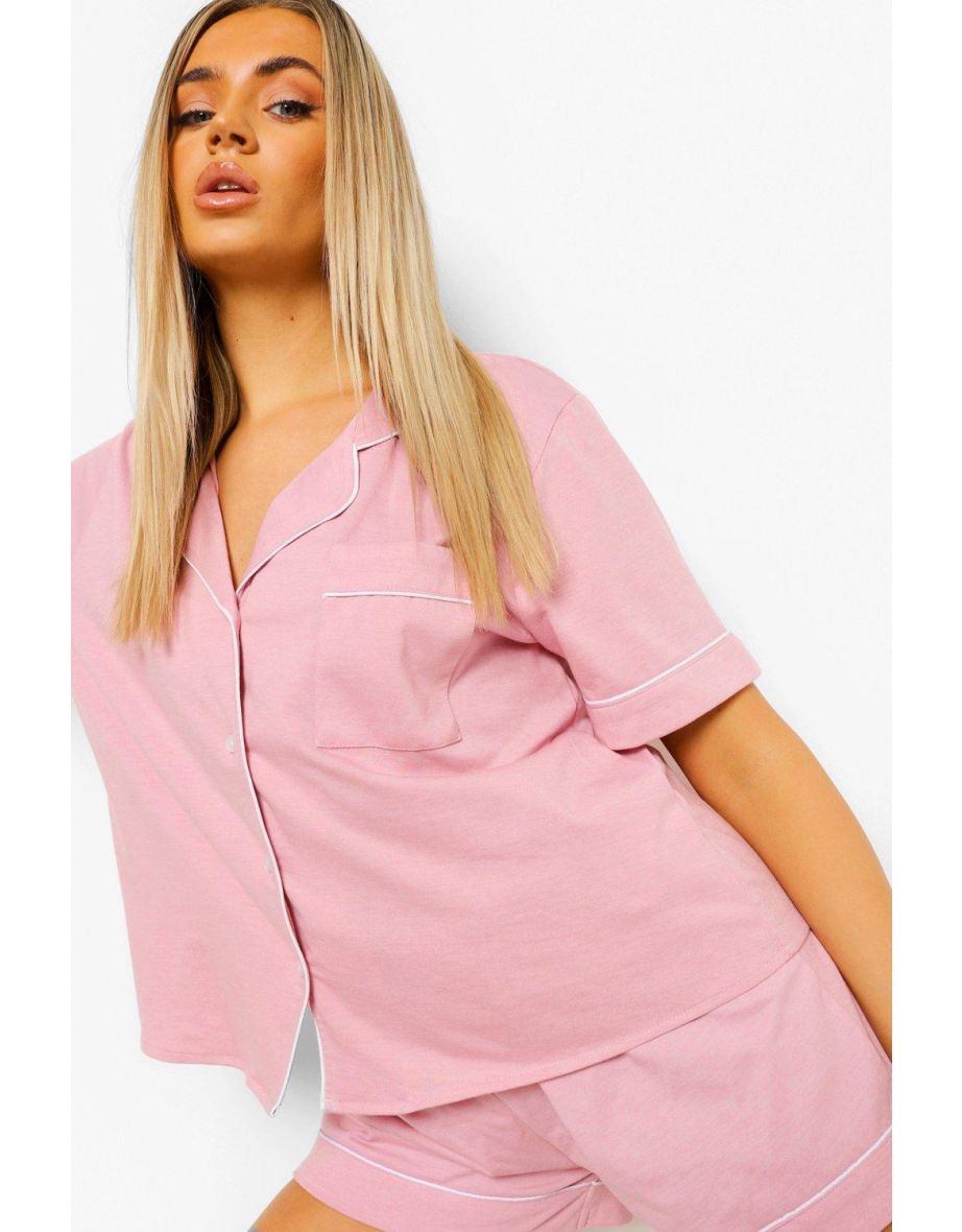 Jersey Button Through PJ Short Set - baby pink - 3