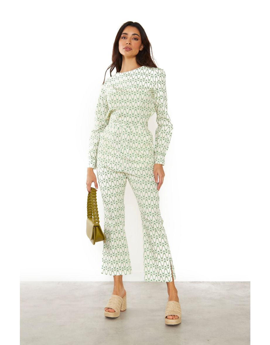 Glamorous Green Retro Wave Backless Long Sleeve Top