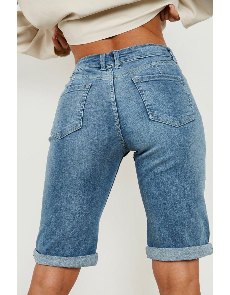 Longer Length Denim Short - mid blue - 3